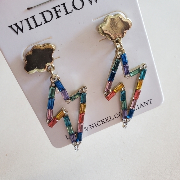 NEW Multi Crystal Lighting Bolt Earrings - Picture 4 of 4